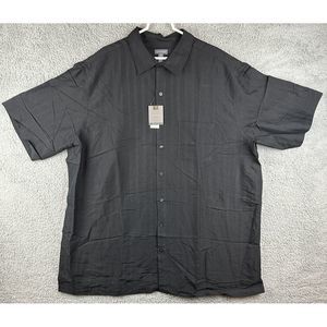 Van Heusen Button Up Shirt Mens 2XLT Short Sleeve Black Striped Poly Rayon